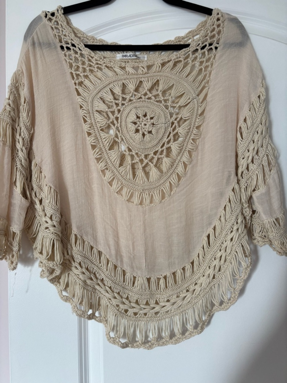 Paradise Women's Cream Crochet Poncho Top